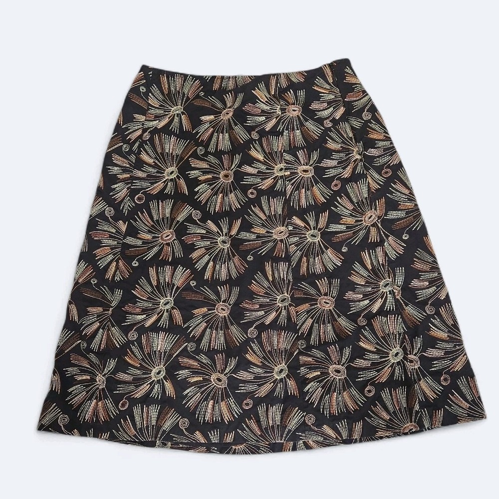 Talbots Embroidered Skirt Size 6 Brown/Black Metallic‎